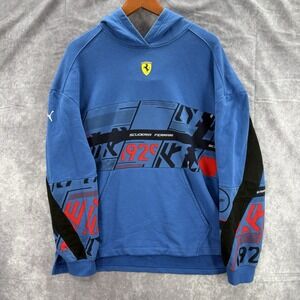Scuderia Ferrari Hoodie Mens L Blue F1 Racing Pullover Kangaroo Pocket Puma